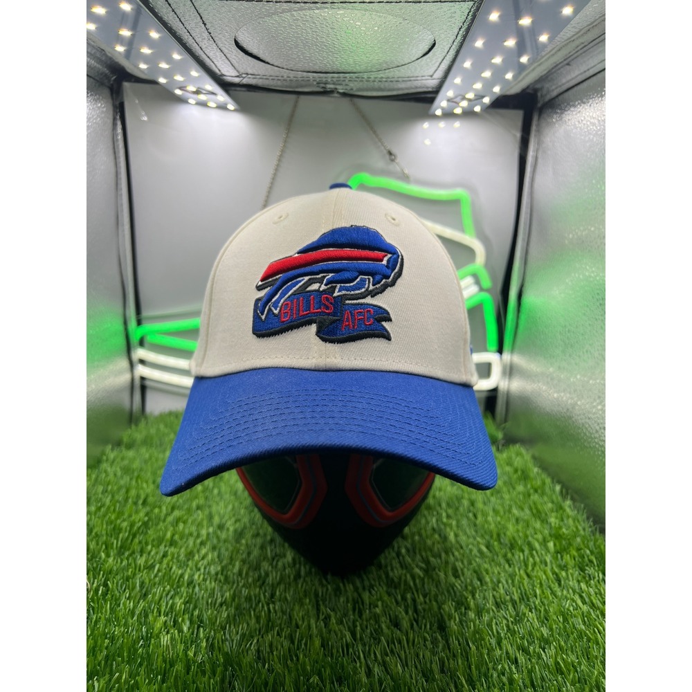 New Era Buffalo Bills AFC Hat Mens Medium Large 39THIRTY Cream Blue Stretch Fit